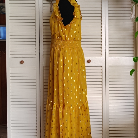 Lulus Yellow Sleeveless Dress with Gold Polka Dots - Picture 9 of 14